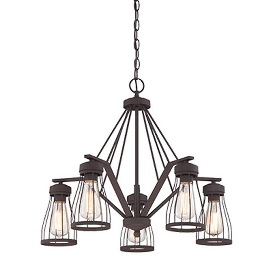 Industrial chandelier with black metal construction photographed on a clean white studio background.