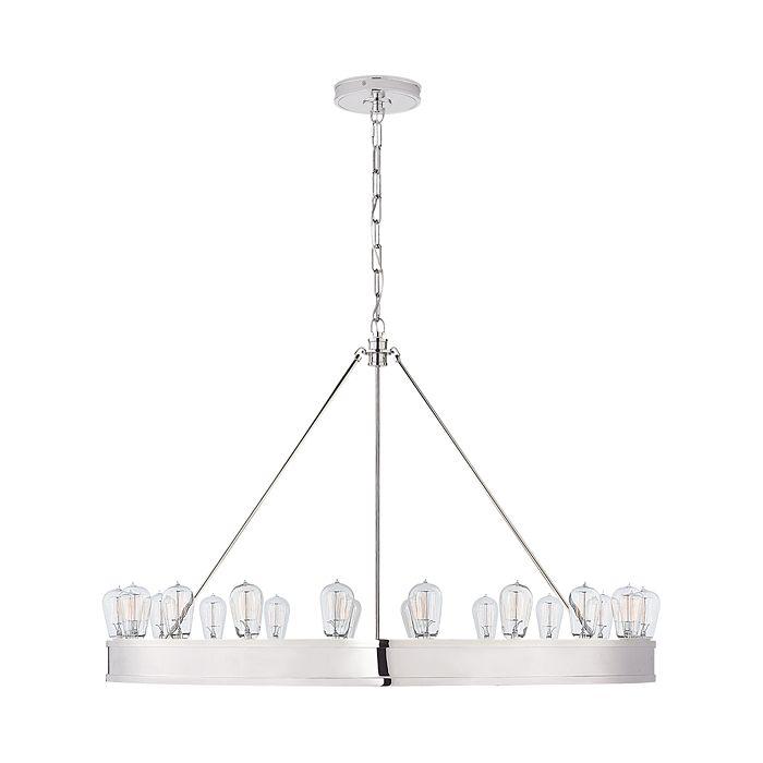 Industrial chandelier with black metal construction photographed on a clean white studio background.