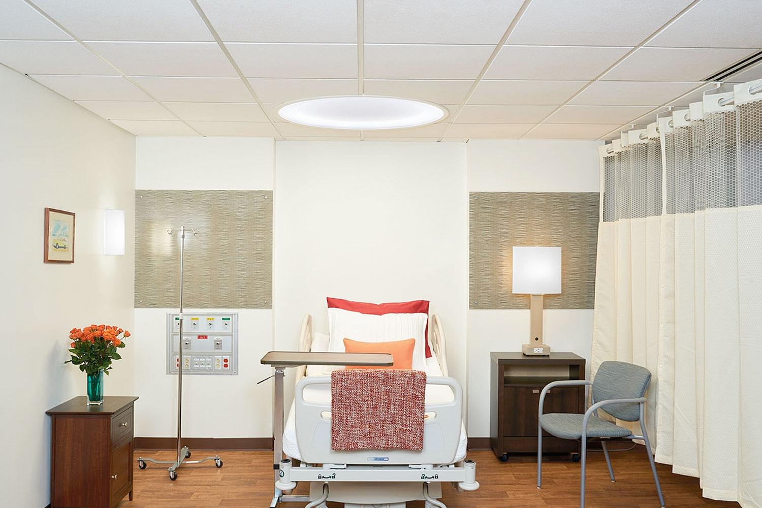 Front view of a recessed patient room lighting fixture.