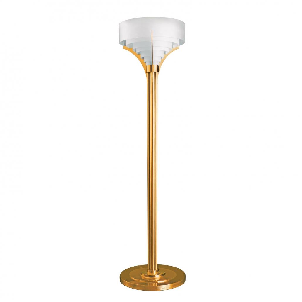 Art Deco floor lamp photographed on a clean white background showcasing geometric forms, luxurious materials and refined finishes.