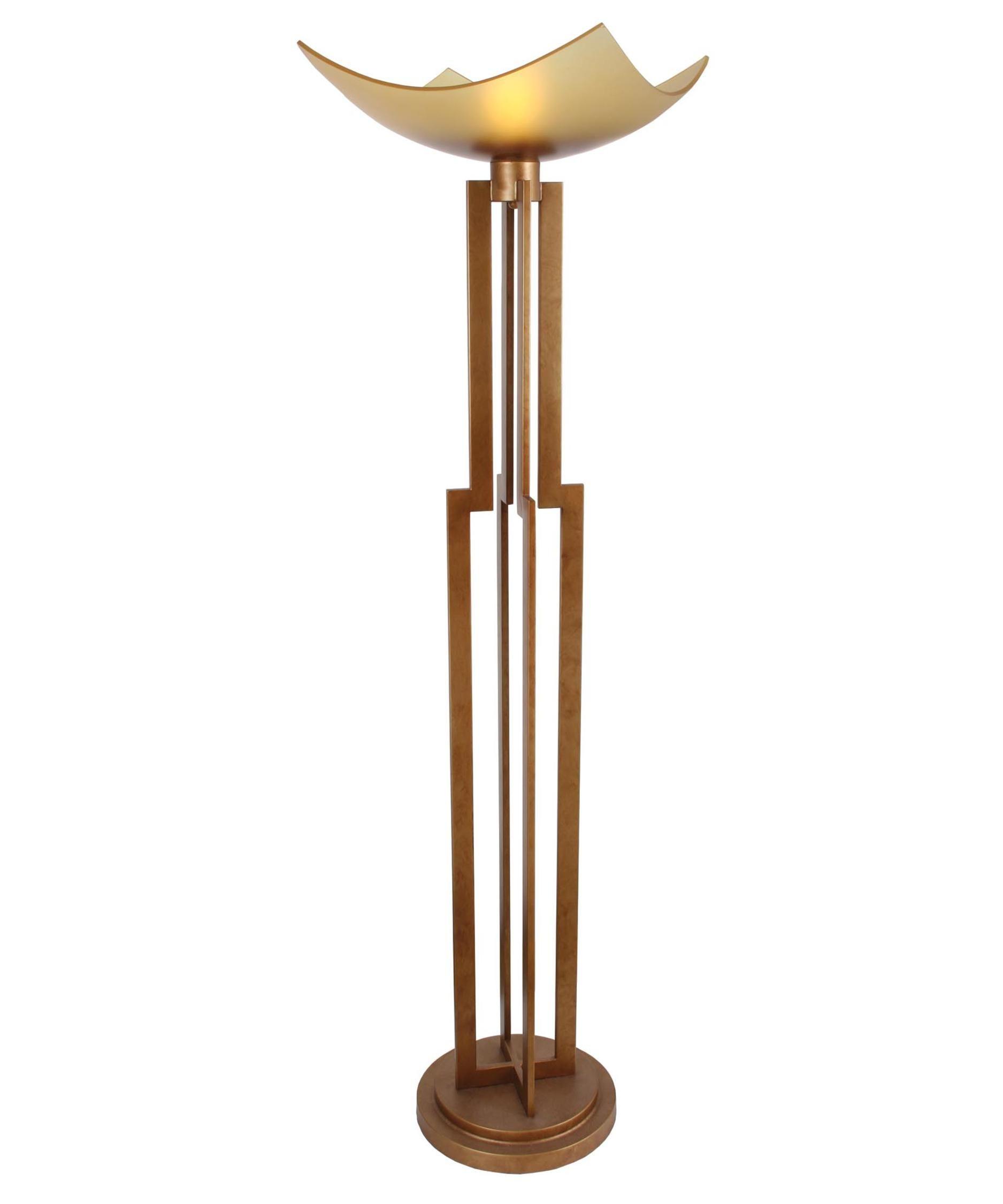 Art Deco floor lamp photographed on a clean white background showcasing geometric forms, luxurious materials and refined finishes.