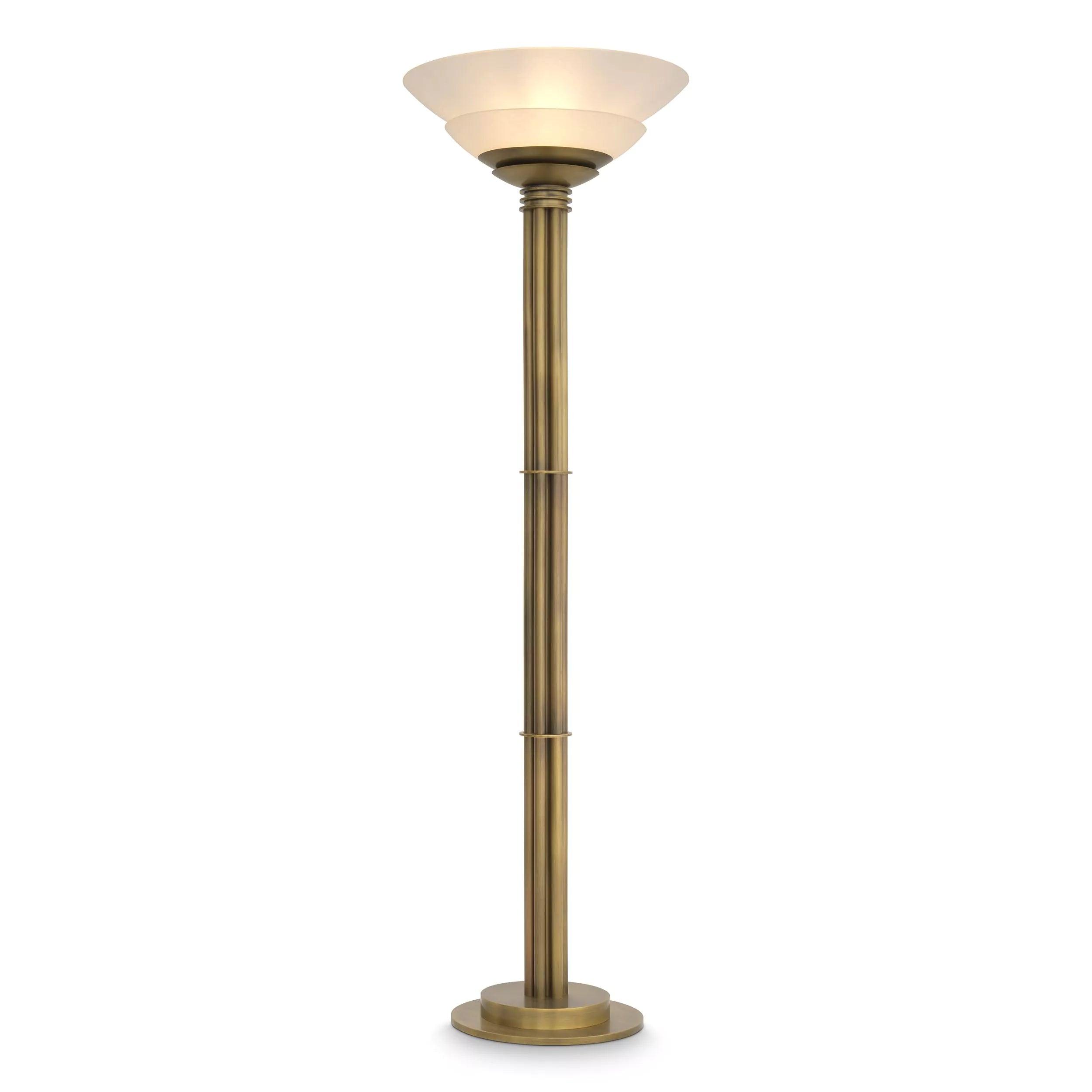 Art Deco floor lamp photographed on a clean white background showcasing geometric forms, luxurious materials and refined finishes.