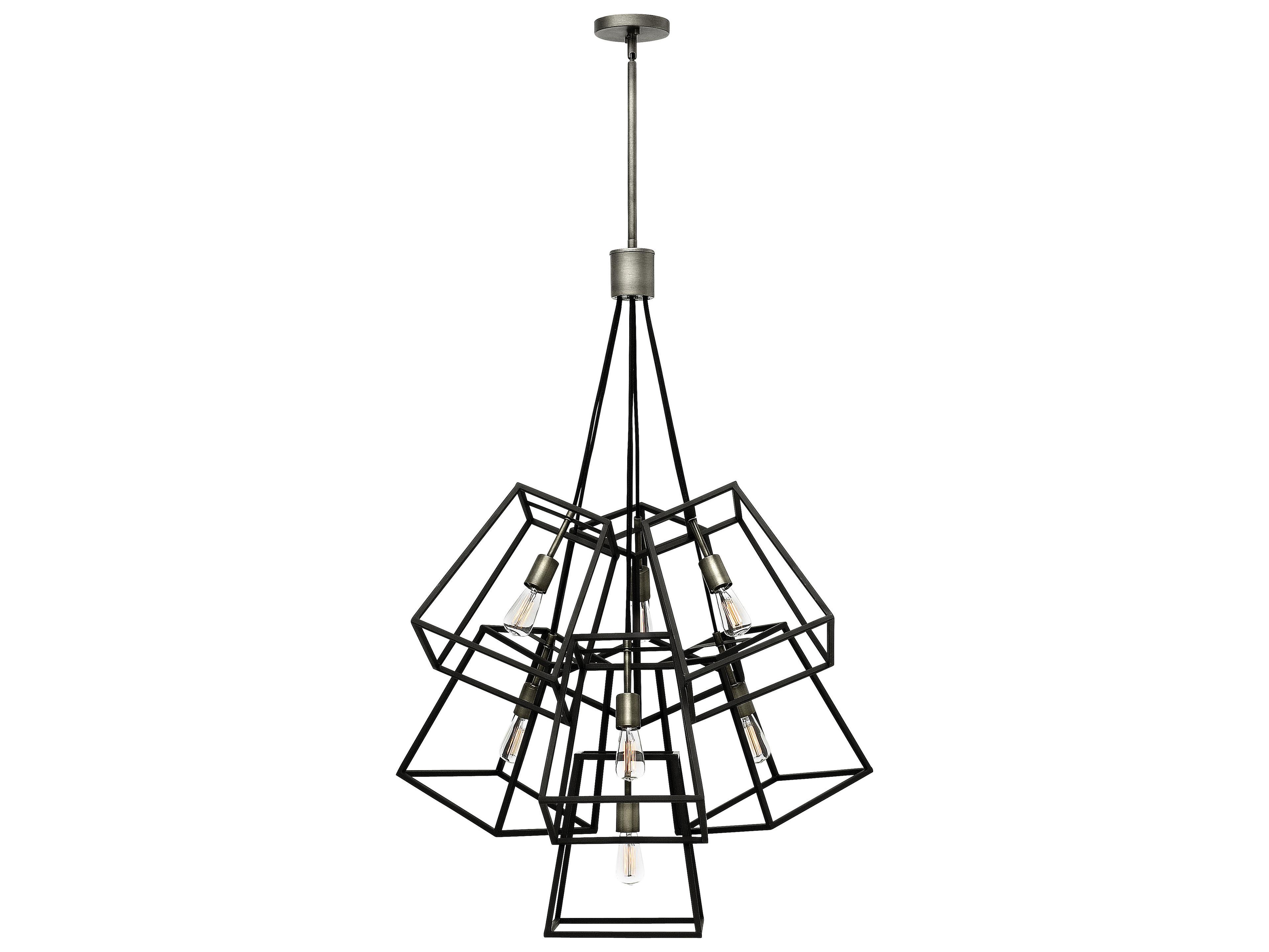 Open-frame cage chandelier photographed on a clean white studio background.
