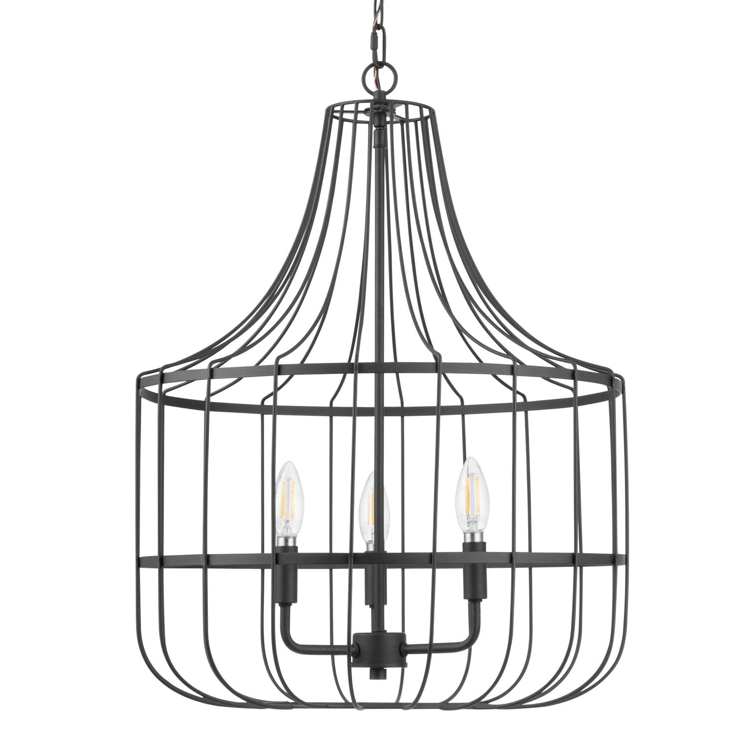 Open-frame cage chandelier photographed on a clean white studio background.