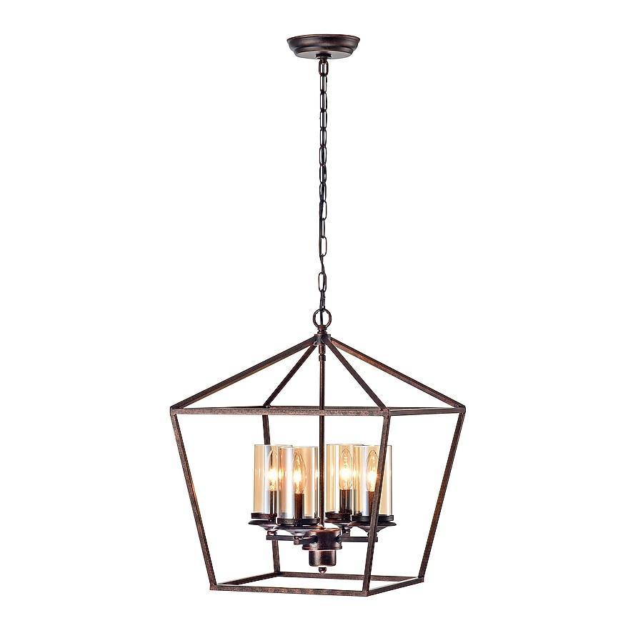 Open-frame cage chandelier photographed on a clean white studio background.