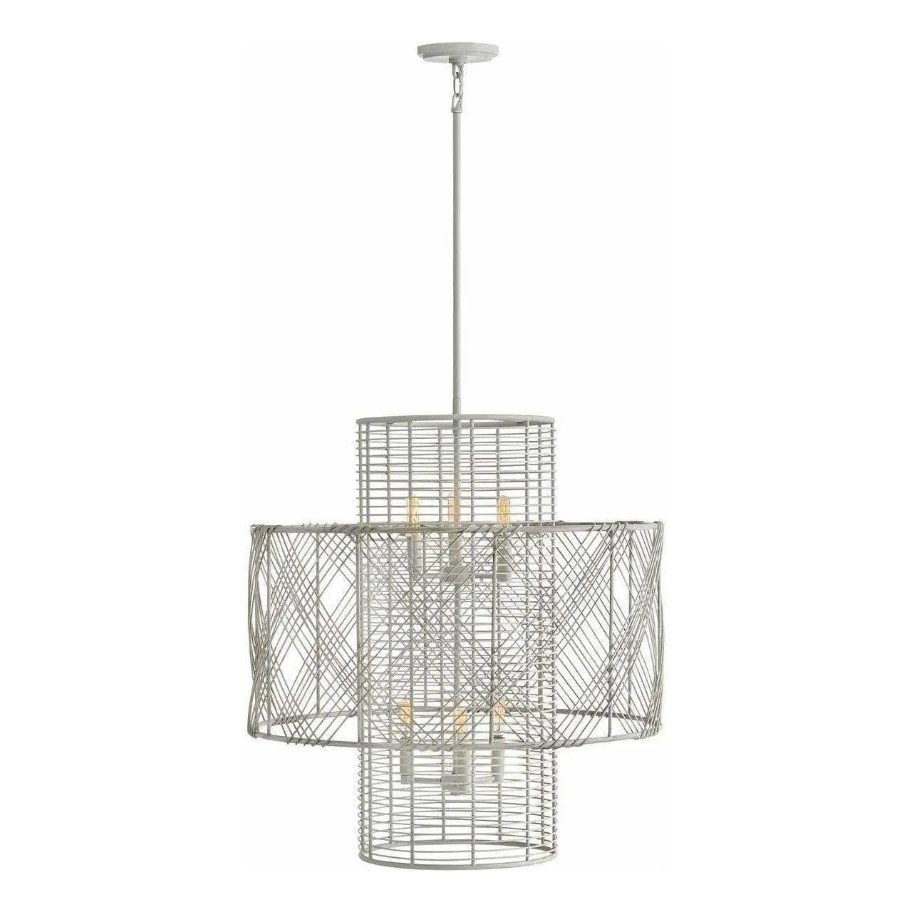 Open-frame cage chandelier photographed on a clean white studio background.