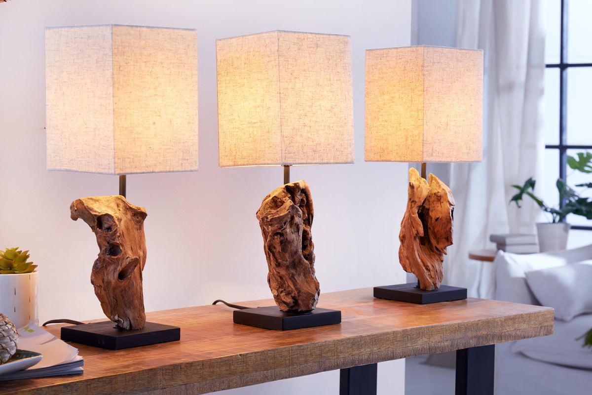 Collection of organic table lamps featuring ceramic, wood and glass elements inspired by nature.