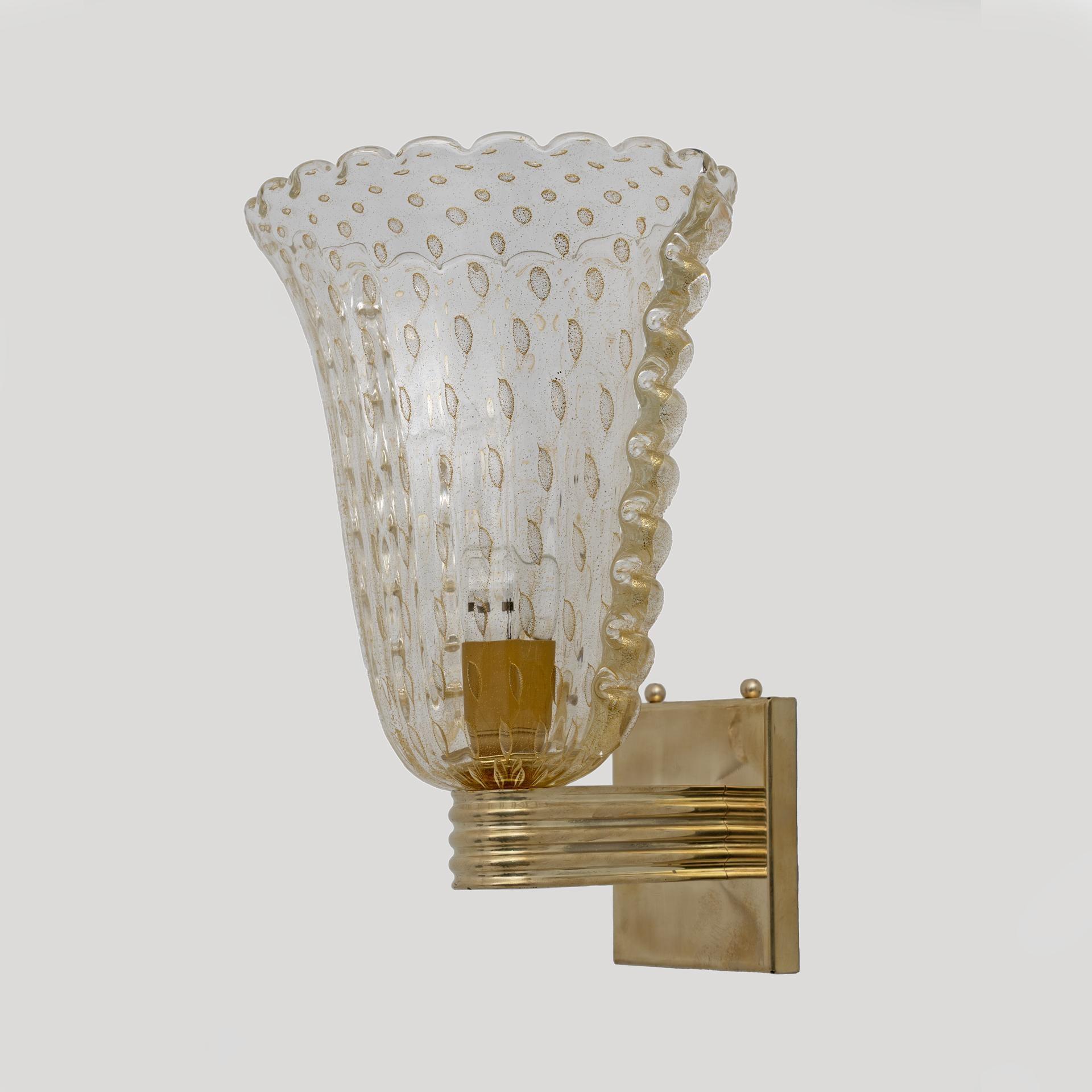 Front view of an elegant Murano wall lamp featuring artistic hand-blown glass.