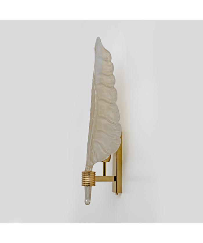 Front view of an elegant Murano wall lamp featuring artistic hand-blown glass.