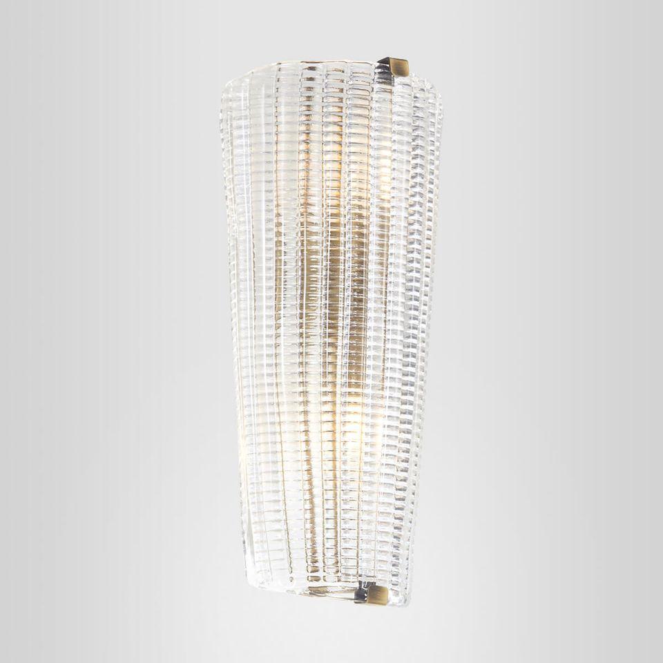 Front view of an elegant Murano wall lamp featuring artistic hand-blown glass.