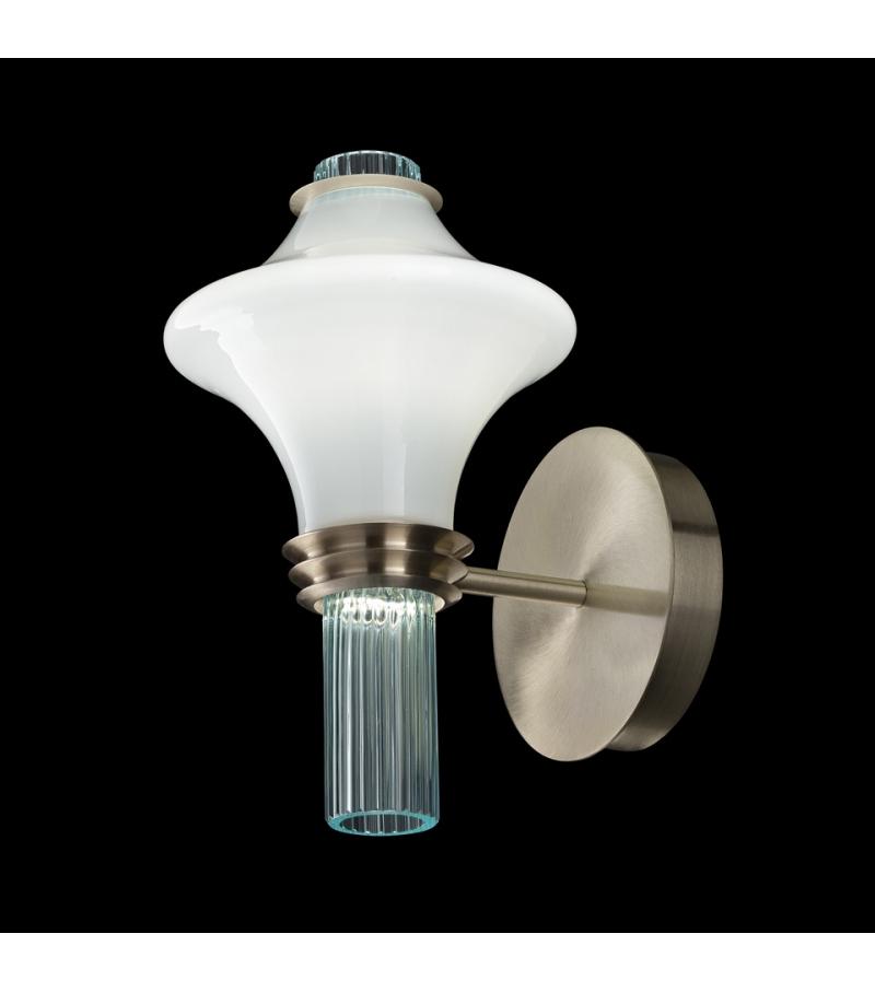 Front view of an elegant Murano wall lamp featuring artistic hand-blown glass.