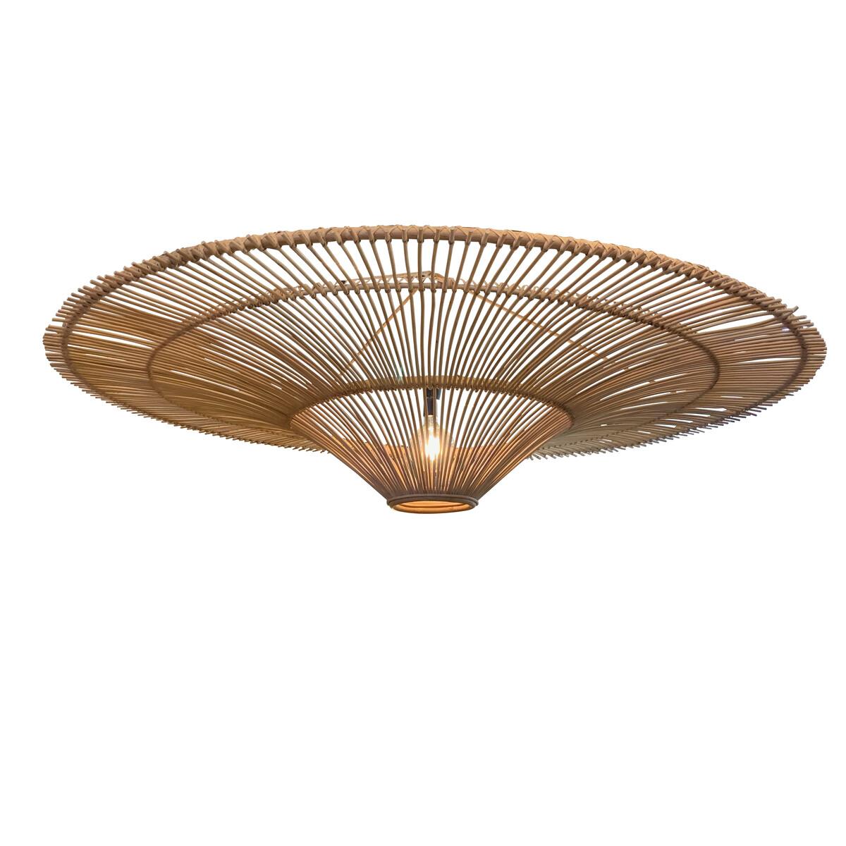 Handwoven rattan chandelier photographed on a clean white studio background.
