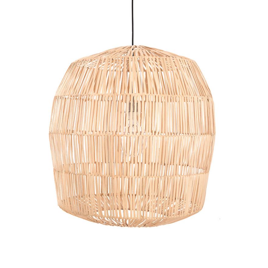 Handwoven rattan chandelier photographed on a clean white studio background.