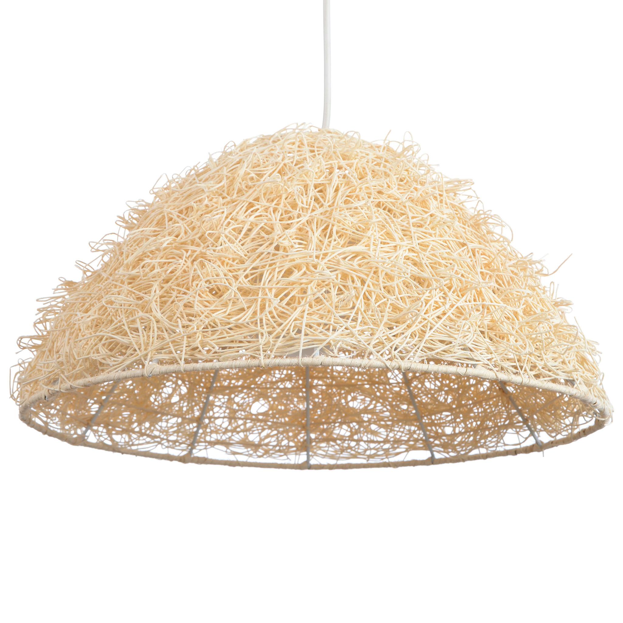 Handwoven rattan chandelier photographed on a clean white studio background.