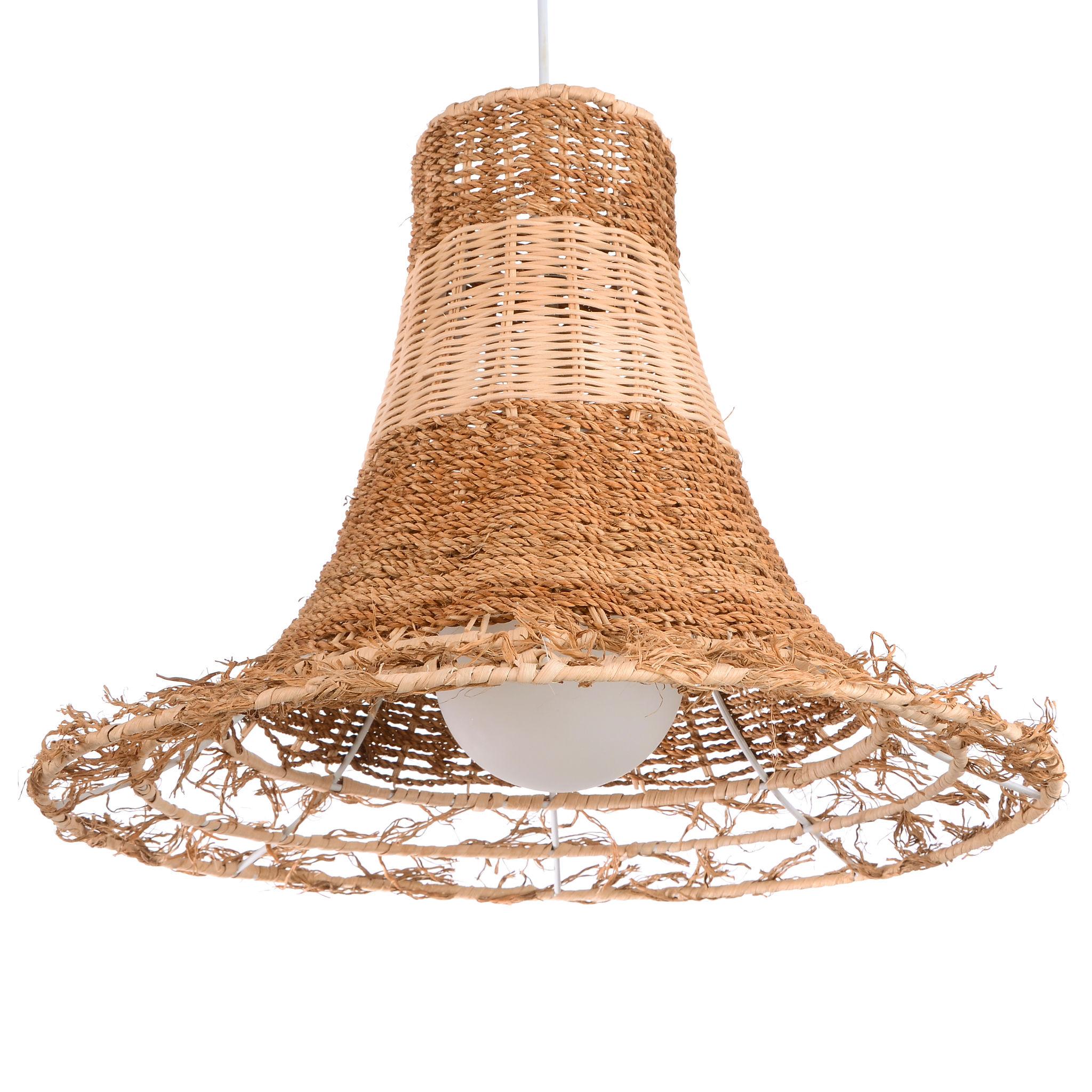 Handwoven rattan chandelier photographed on a clean white studio background.