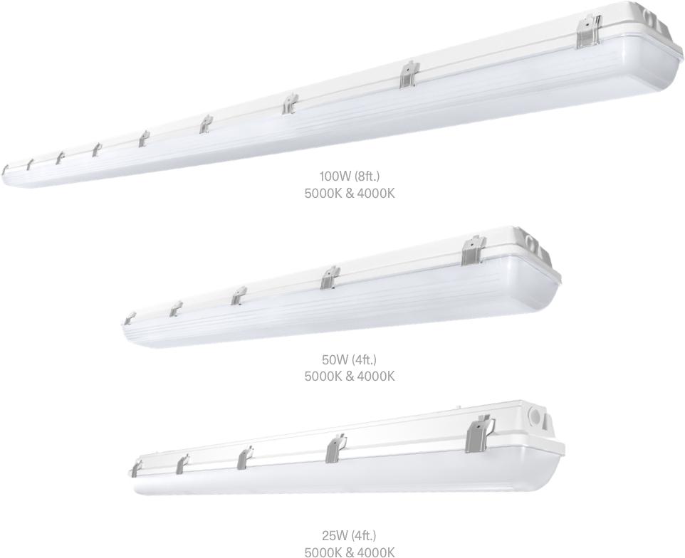 Chemical resistant fixture family with length and configuration variations.