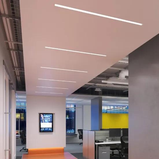 Recessed magnetic linear lights installed in a contemporary office environment.