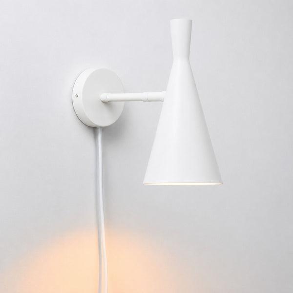 Front view of a Scandinavian wall lamp with natural materials and clean architectural lines.