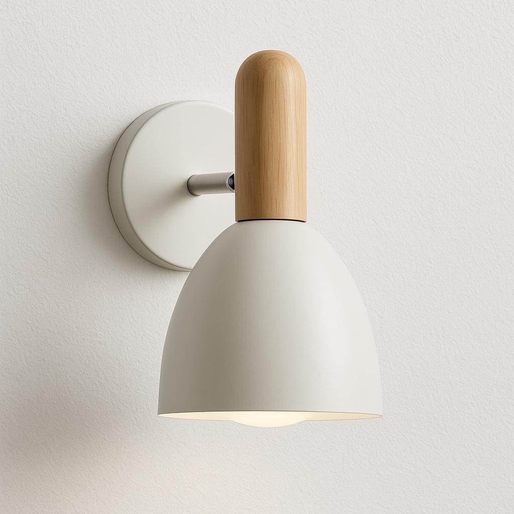 Front view of a Scandinavian wall lamp with natural materials and clean architectural lines.