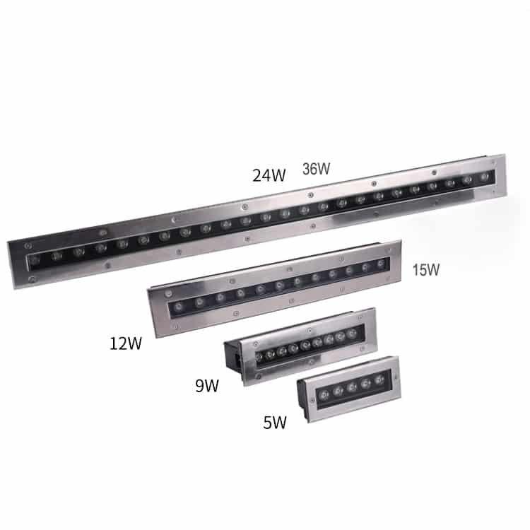 Wall grazing inground light family with size, bezel and beam angle variations.
