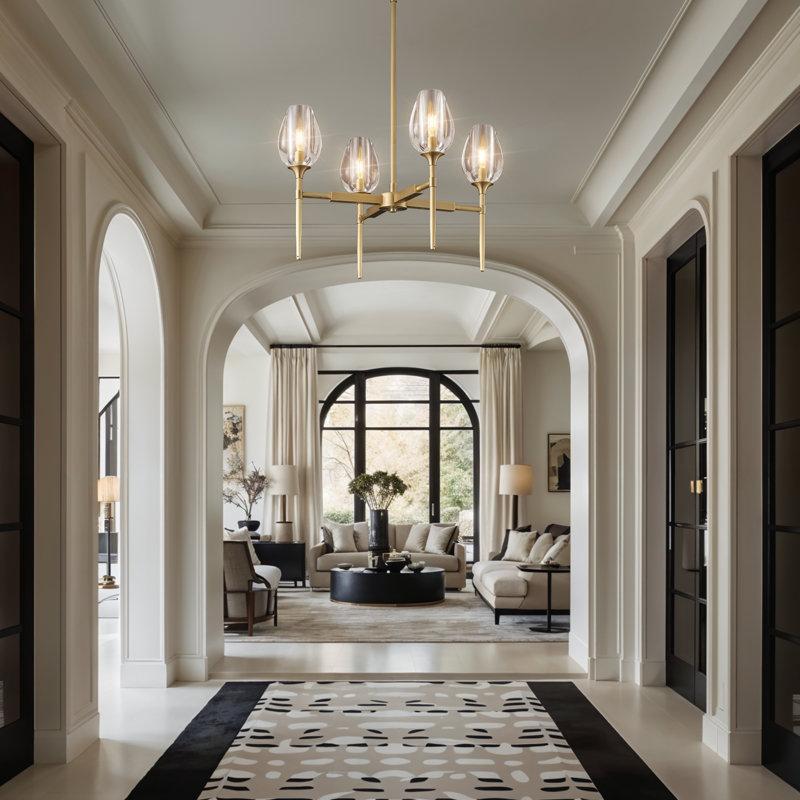 Transitional chandelier installed in a premium residential interior with timeless architectural styling.