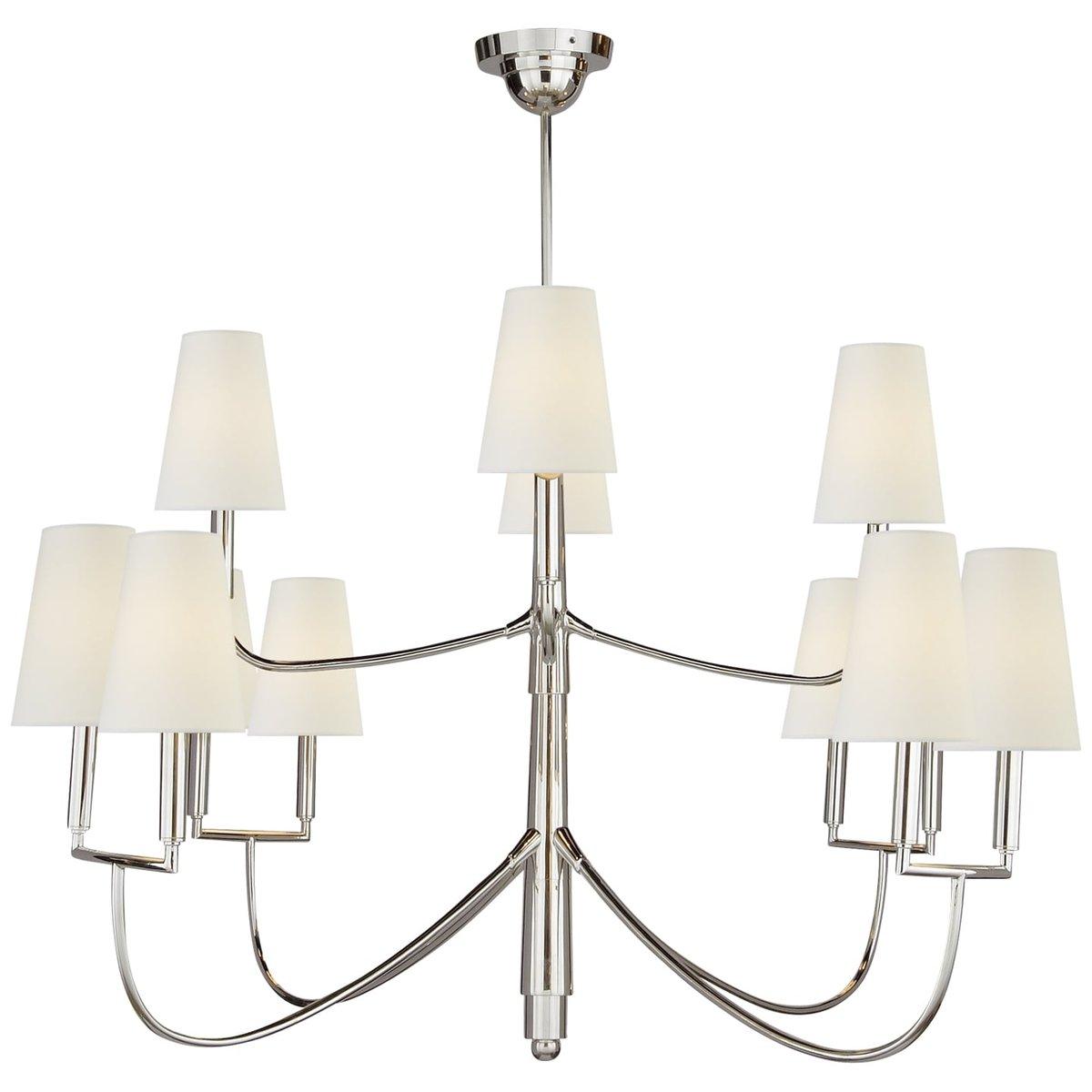 Transitional chandelier photographed on a clean white studio background.