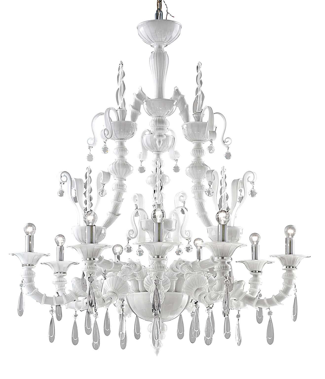 Handcrafted Murano glass chandelier photographed on a clean white studio background.
