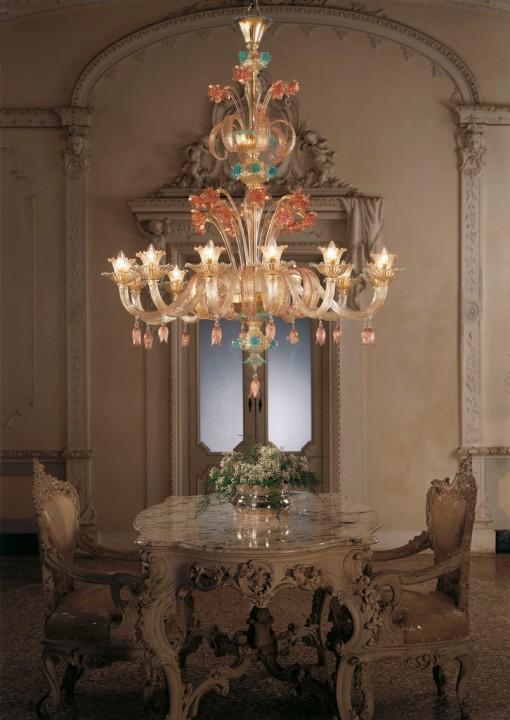 Murano chandelier installed in a luxury hospitality interior with refined architectural styling.