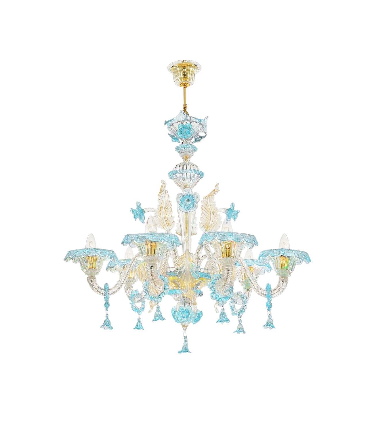 Handcrafted Murano glass chandelier photographed on a clean white studio background.
