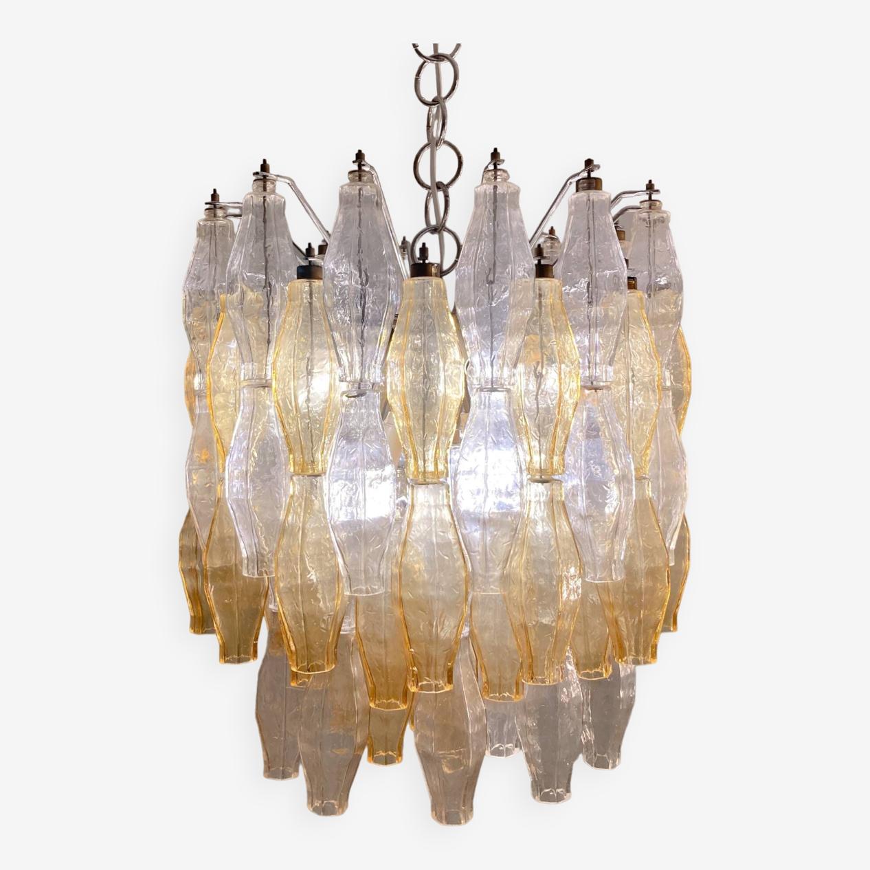 Front view of an elegant Murano chandelier featuring artistic hand-blown glass.