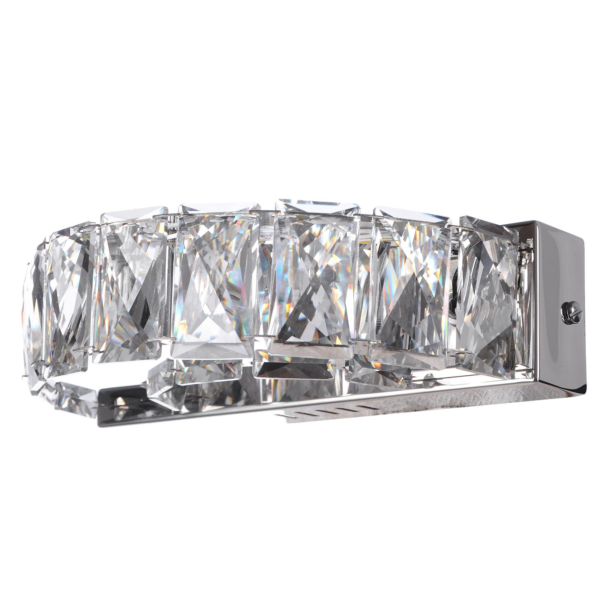 Crystal wall lamp photographed on a clean white studio background featuring precision-cut crystal elements.