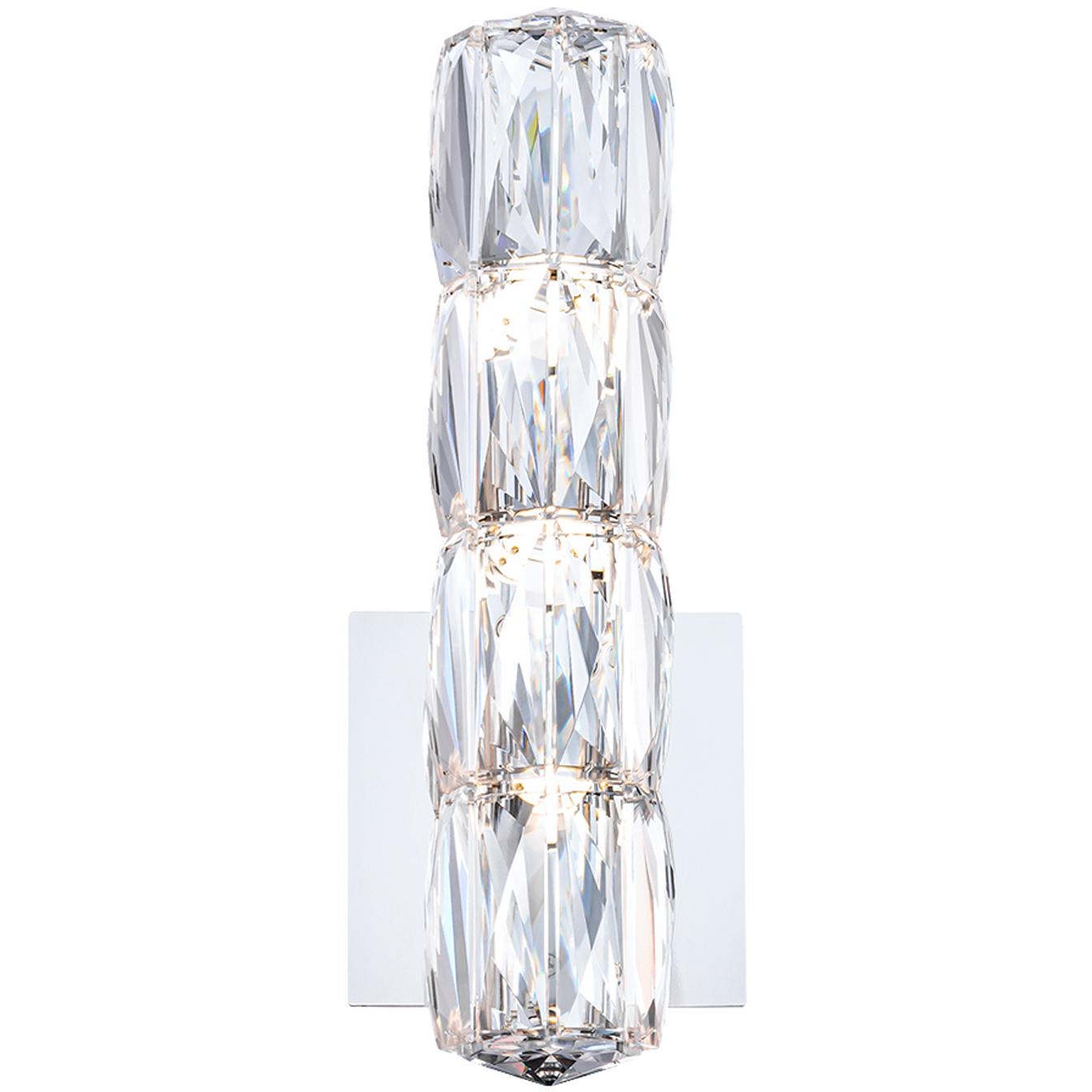 Crystal wall lamp photographed on a clean white studio background featuring precision-cut crystal elements.