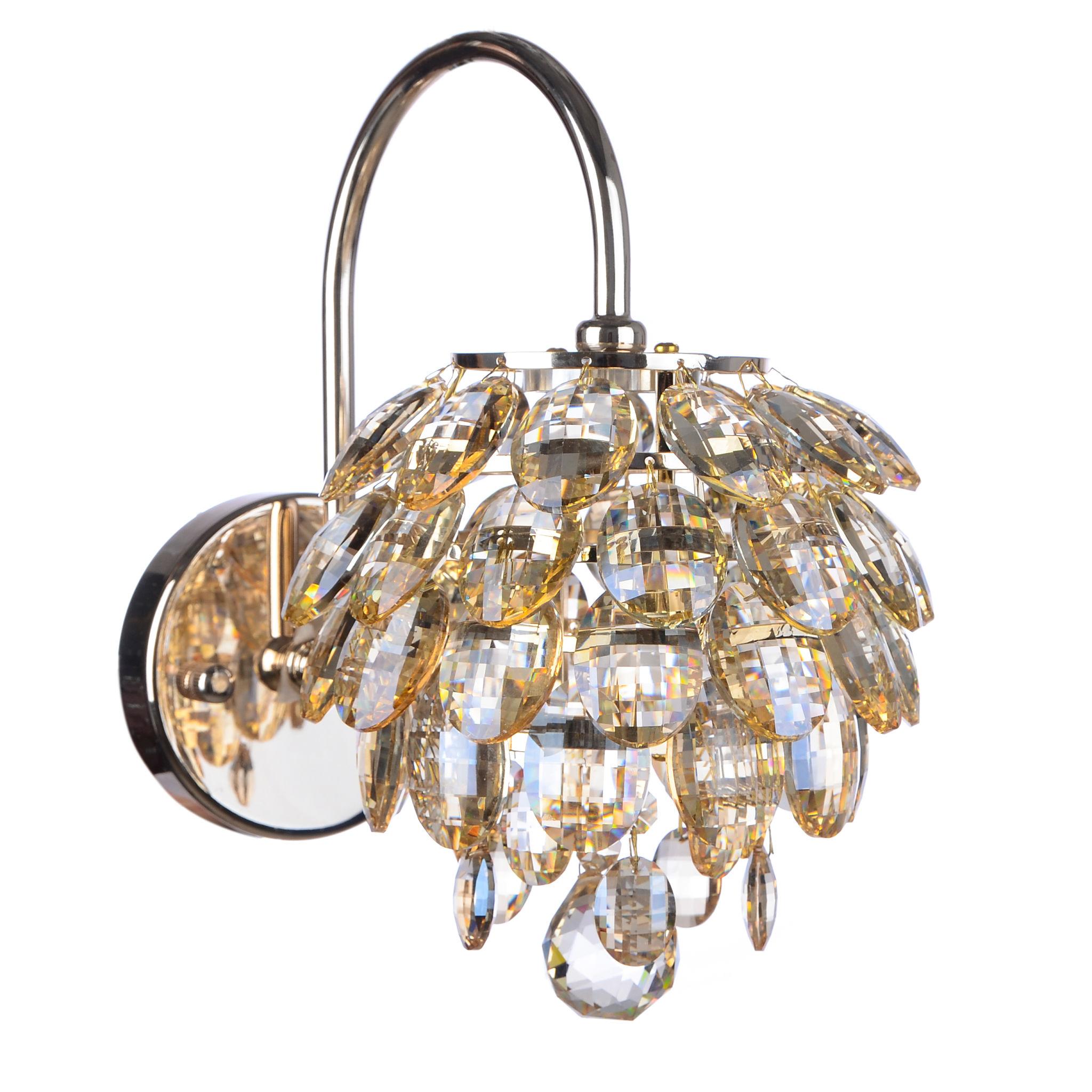 Crystal wall lamp photographed on a clean white studio background featuring precision-cut crystal elements.