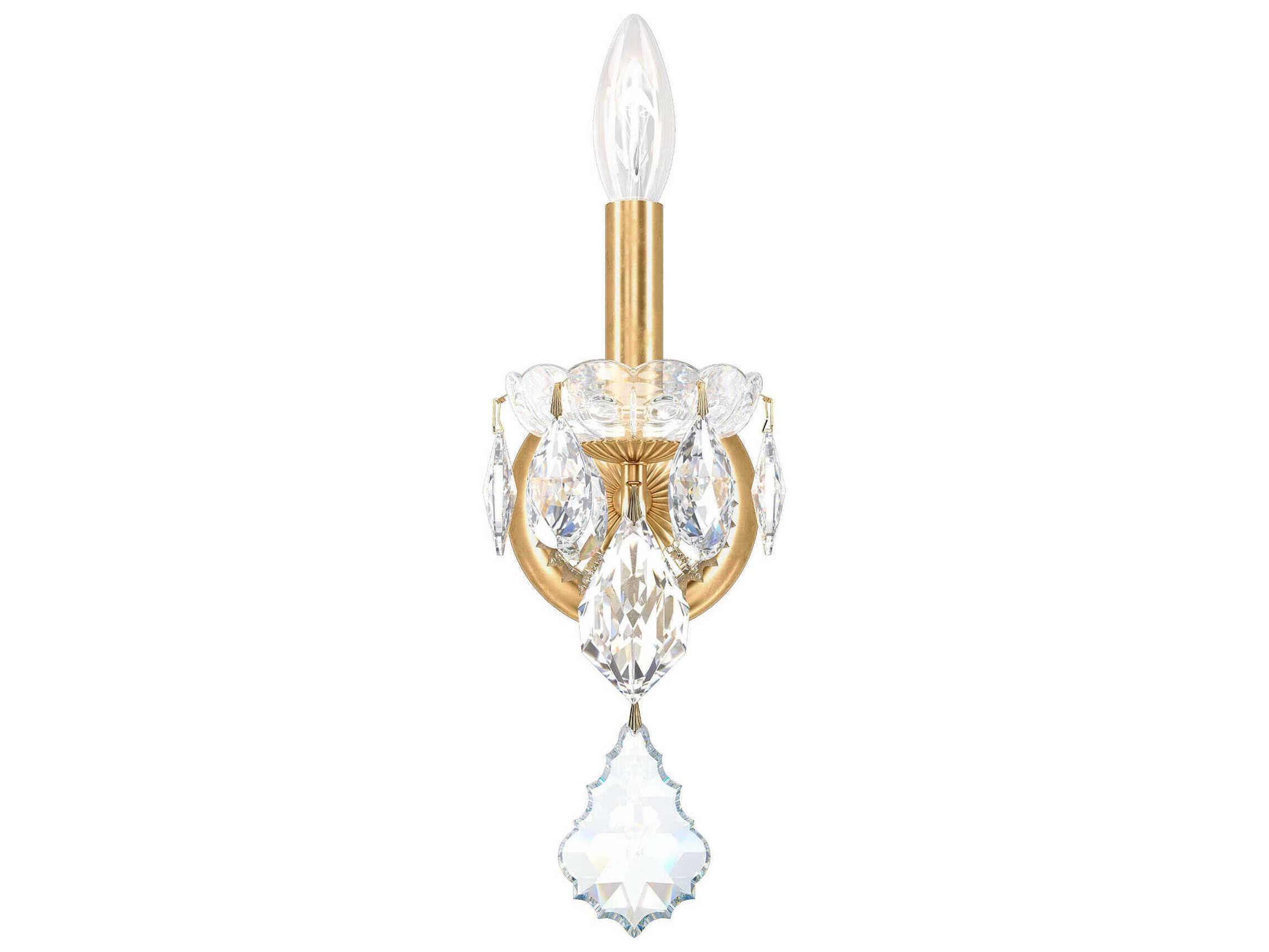 Crystal wall lamp photographed on a clean white studio background featuring precision-cut crystal elements.