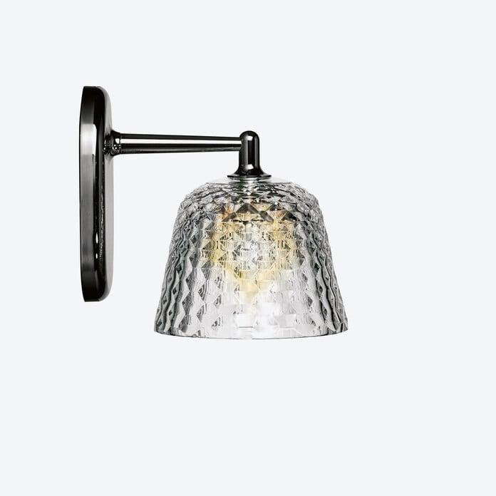 Front view of a luxury crystal wall lamp with elegant decorative detailing.
