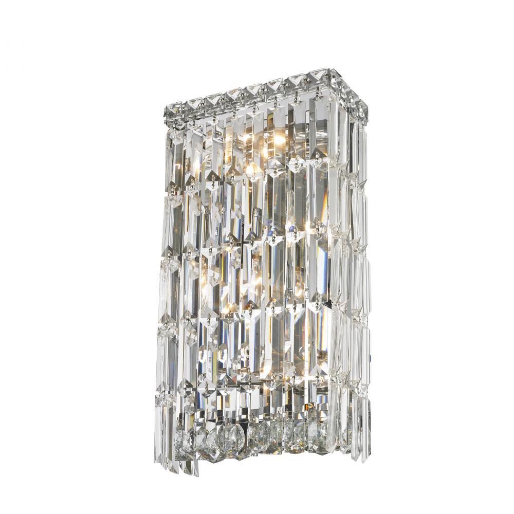 Crystal wall lamp photographed on a clean white studio background featuring precision-cut crystal elements.