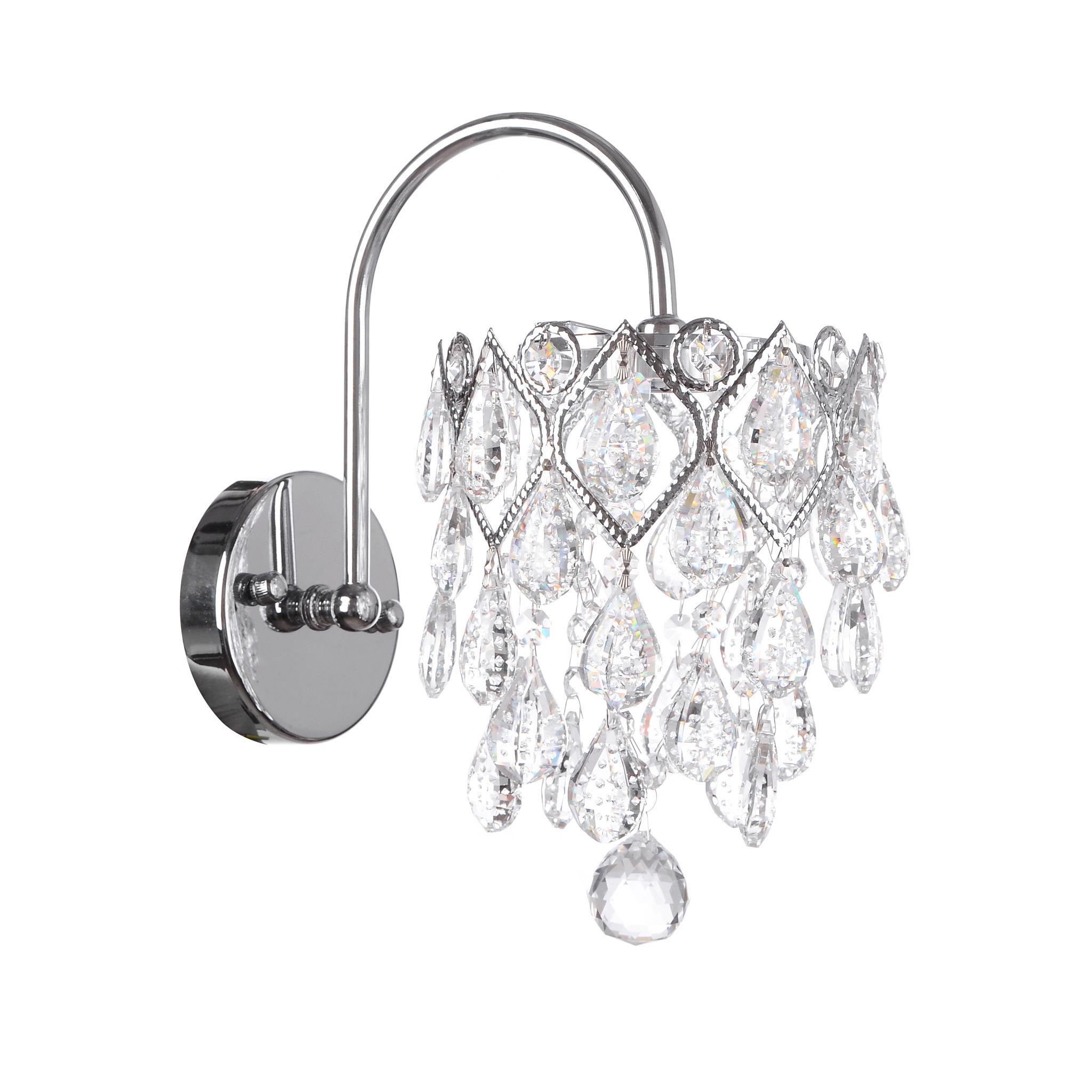 Crystal wall lamp photographed on a clean white studio background featuring precision-cut crystal elements.