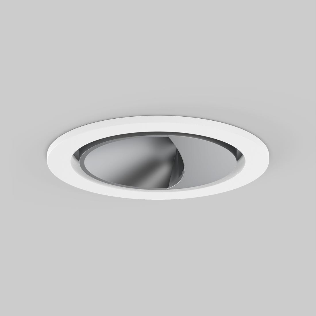 Front view of an architectural wall washer recessed downlight.