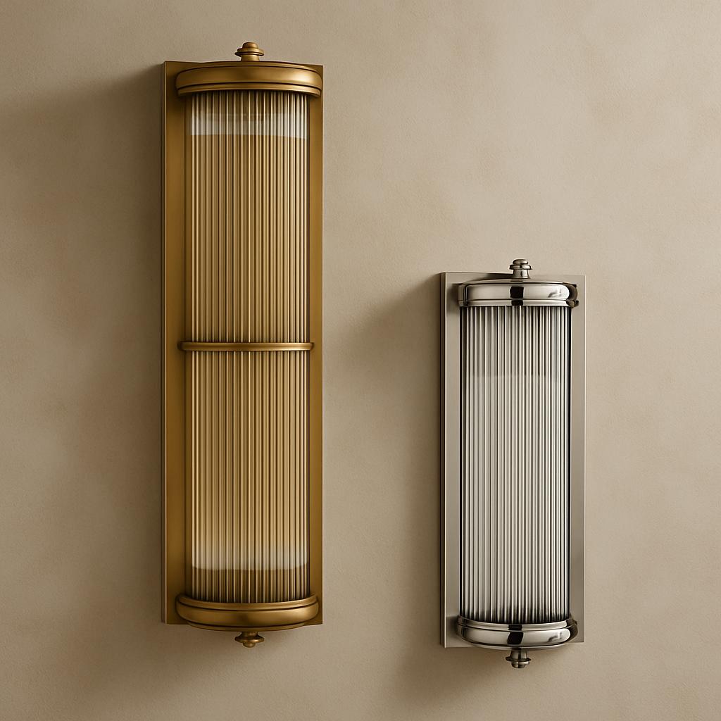 Art Deco wall lamp family showcasing geometric, symmetrical and luxury decorative designs.