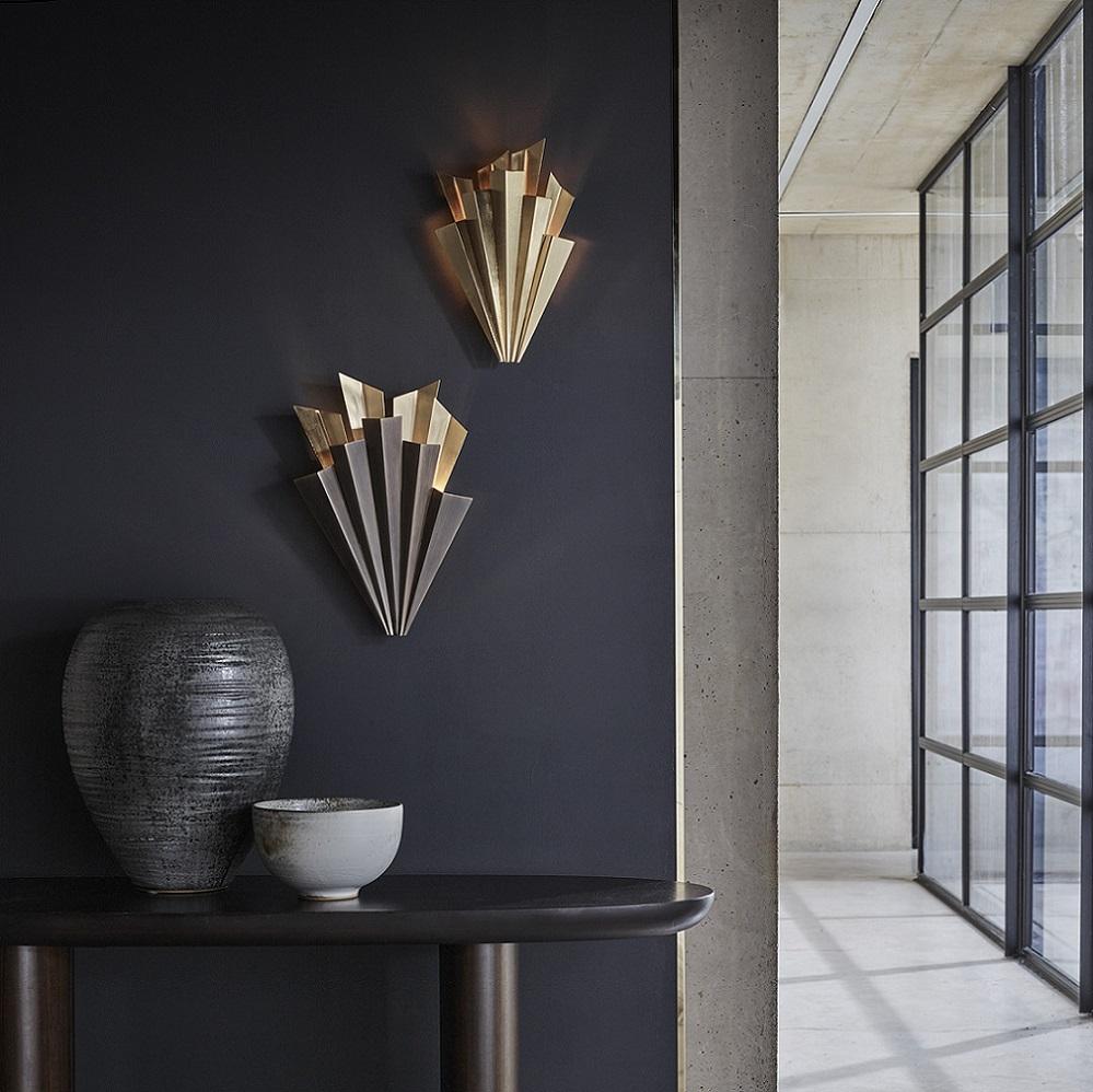 Art Deco wall lamp family showcasing geometric, symmetrical and luxury decorative designs.