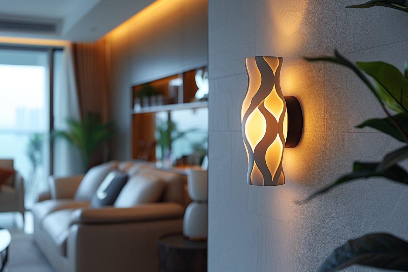 Organic wall lamp installed in a modern luxury residence with warm organic architectural styling.
