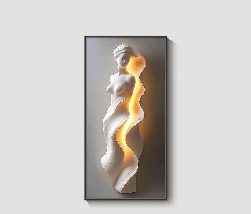 Front view of a sculptural wall lamp combining premium materials with contemporary design.