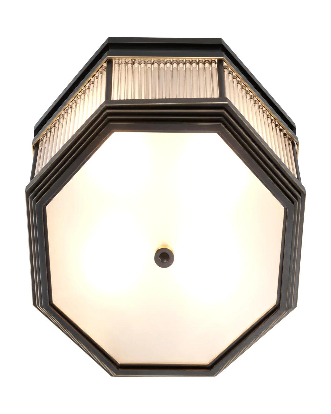 Art Deco ceiling light with a stepped geometric structure shown from the front on a white background
