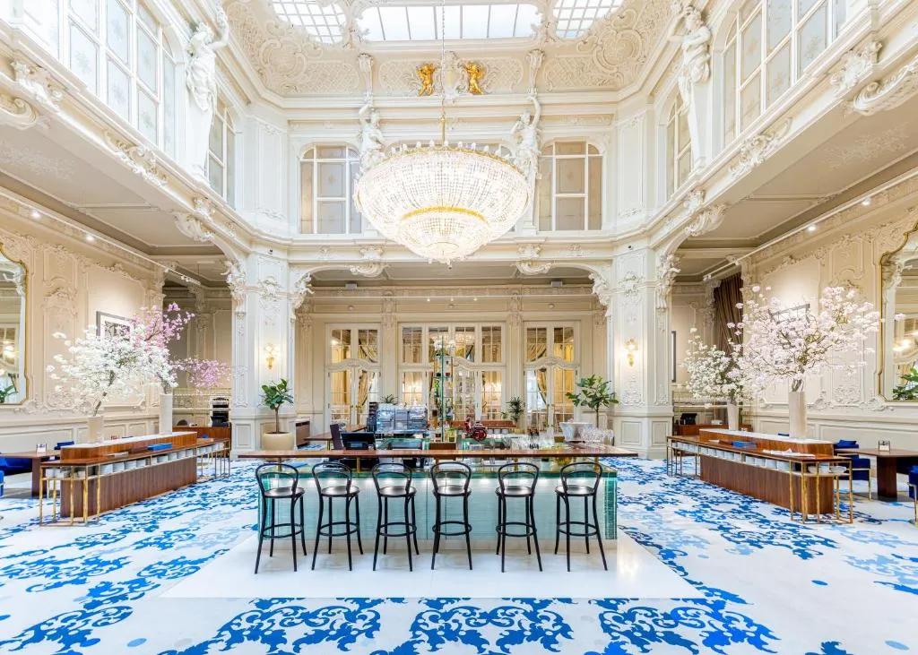 Signature lobby chandelier installed in a luxury hotel atrium.
