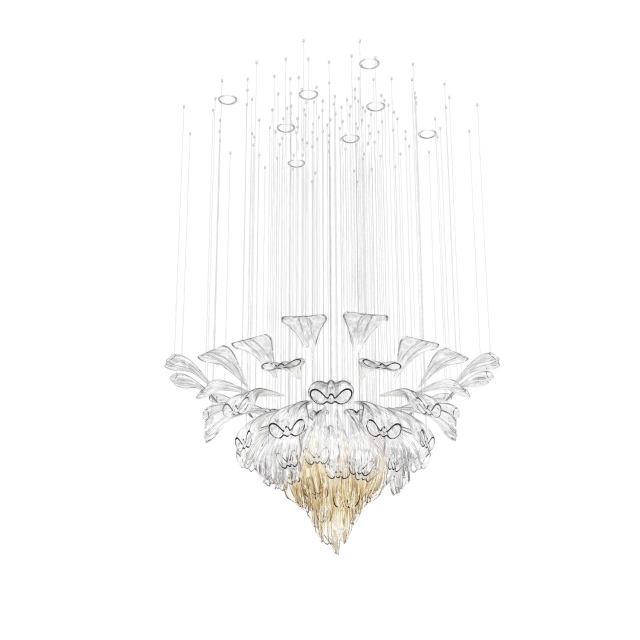 Premium lobby chandelier photographed on a clean white studio background.