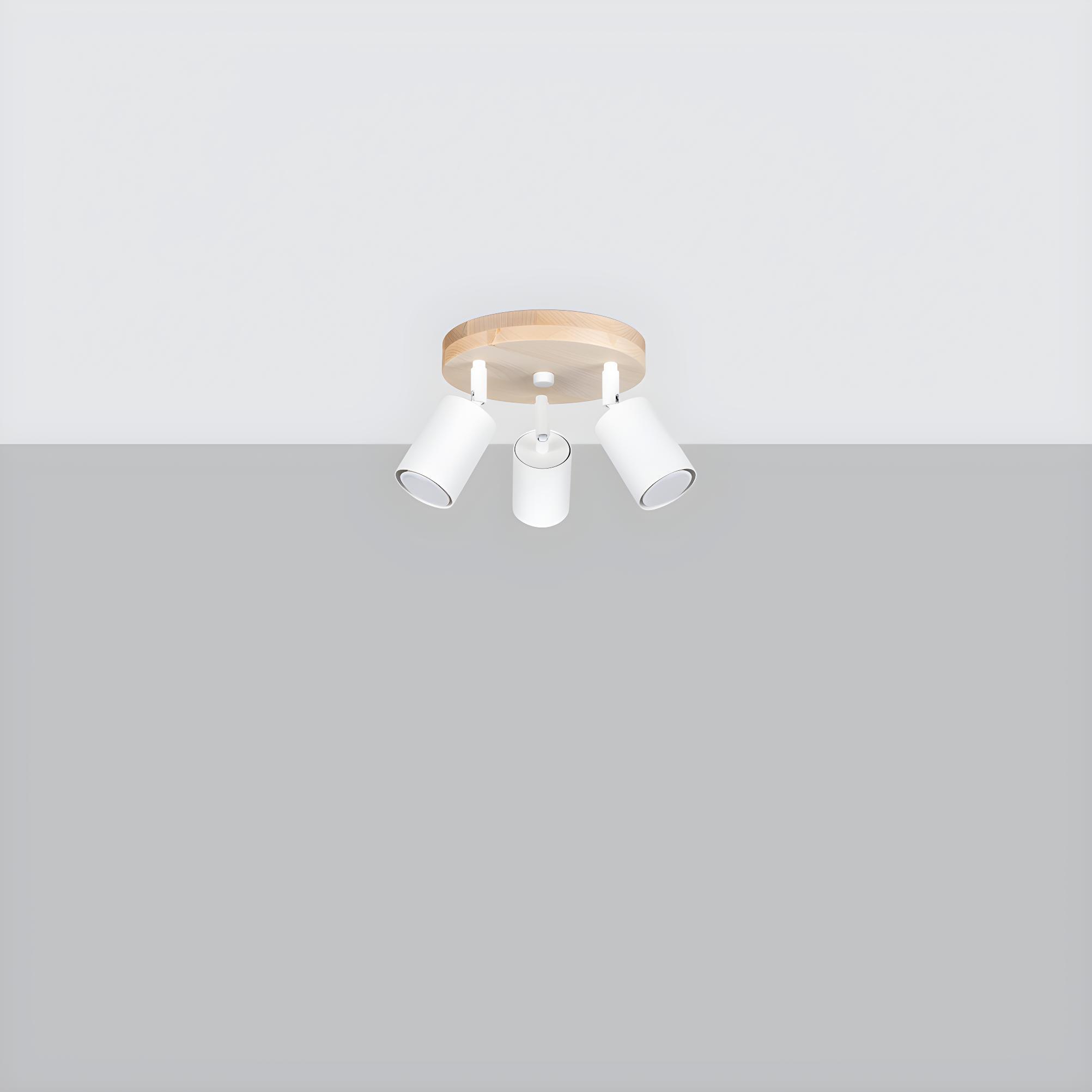 Scandinavian ceiling light with a light wood frame and white diffuser on a white background