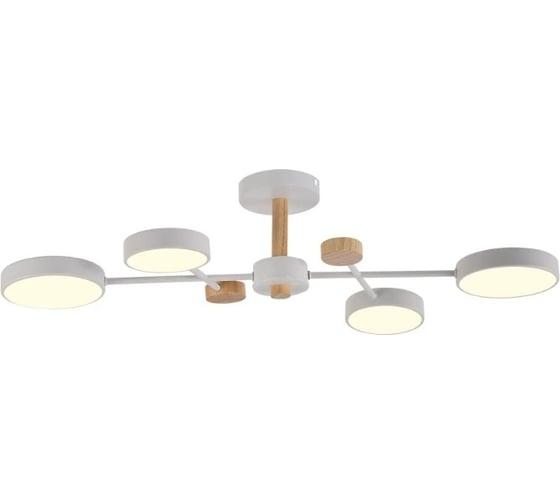 Scandinavian ceiling light with a light wood frame and white diffuser on a white background