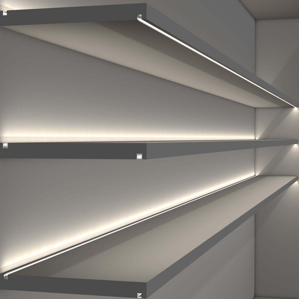 Front view of an indirect shelf lighting profile.