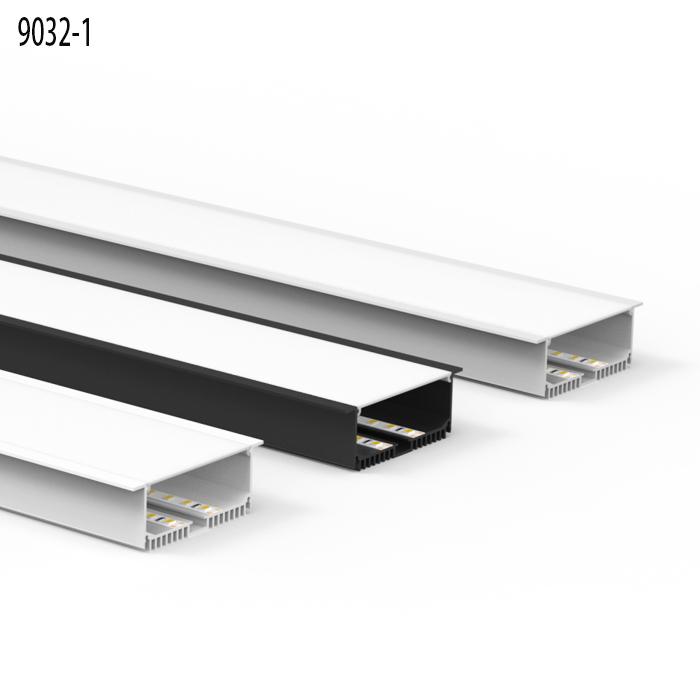 Floor LED profile family with different dimensions, load ratings and diffuser options.