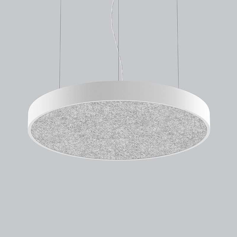 Suspended acoustic office lighting combining functional illumination with sound-absorbing elements for contemporary workplaces